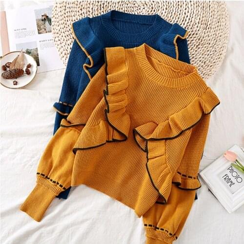 Spring Women Long Sleeve Knitted Tops Sweaters Ruffles Pullovers Elegant Ladies Sweaters Nice Blousa Fashion Tops SY022