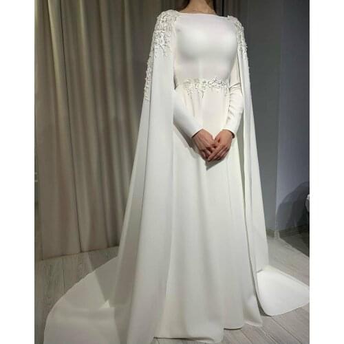 Arabic Long Sleeve Wedding Dresses 2020 Elegant Lace Apploique A Line Wedding Dress Kaftans Turkish Jewel Neck Lace Bridal Gowns