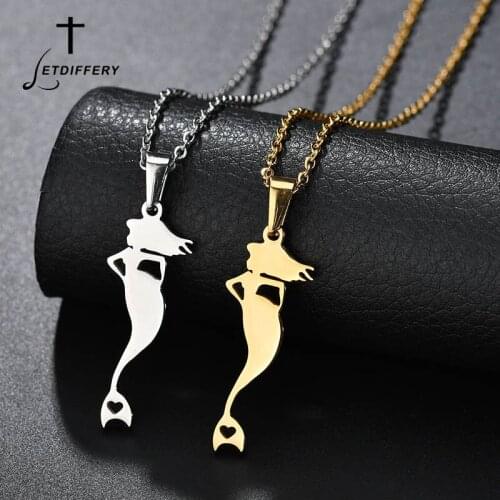 Letdiffery Gold Mermaid Princess Pendant Necklace Stainless Steel Fate Love Portrait Chain Necklaces Famale Bijoux