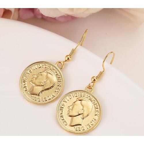 Gold jewelry GEORGIVS VI UK half penny Old Coins Great Brittain Vintage Coins earrings pendant for women girls gift men