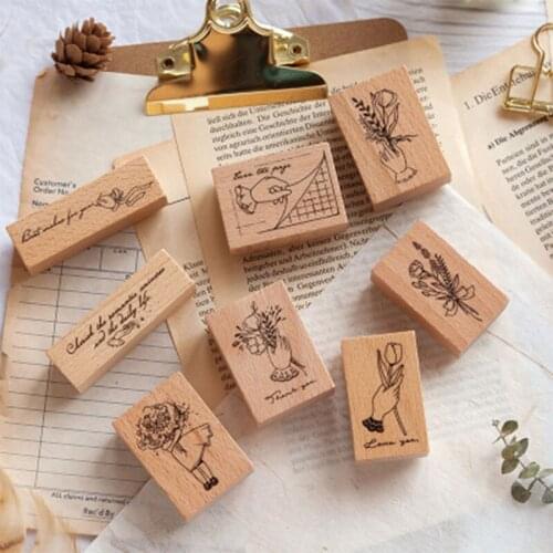1 set Fashion Woodware Rubber Stamps With Flower Thank you Best Wishes For DIY Embossing Scrapbooking Photo Album Decoration