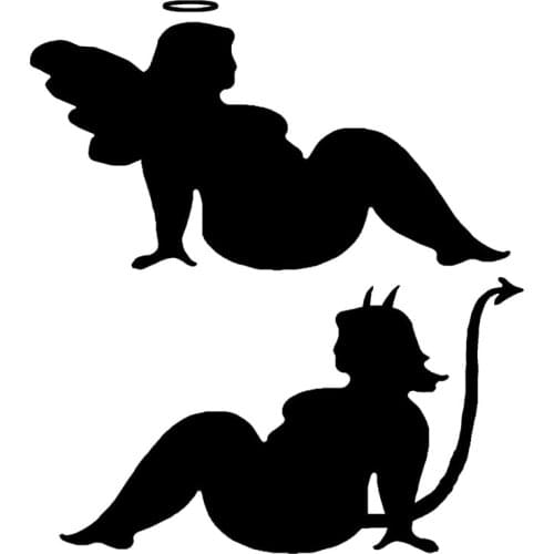 1 Pair of Angel Devil Mud Flap Woman Sticker Funny Car Windshield Decoration Accessory Decal Waterproof Black/white,13cm*11cm