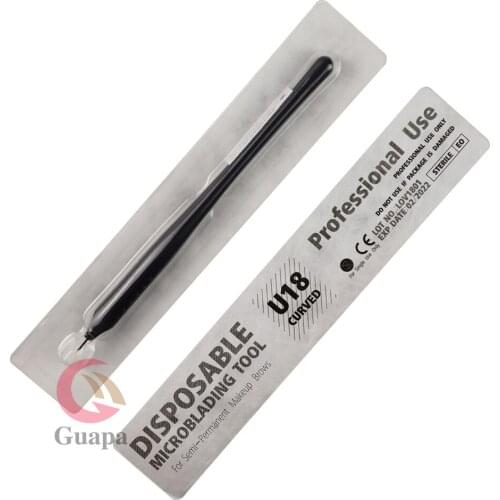 10PCS Sterile Eyebrow Microblading Pen Disposable Manual Tattoo Pen with CF/U Shape Needles Blade for Semi Permanent Makeup