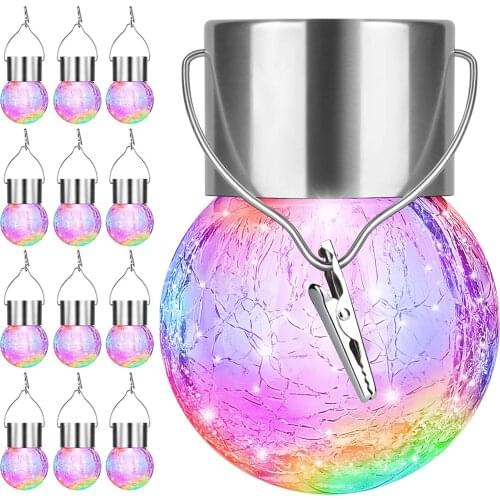 12 Pack Cracked Glass Solar Lights Outdoor Waterproof LED Hanging Lamps Tree Solar Powered Globe Light for Garden Party Decor