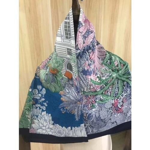 2021 new arrival winter spring classic blue tree 100% pure silk scarf twill hand made roll 90*90 cm shawl wrap for women lady