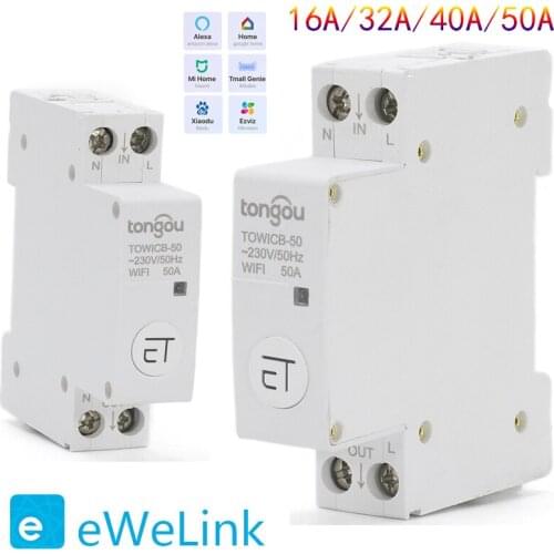 EWeLink APP WiFi Circuit Breaker 18mm Din Rail Main Switch Remote Control Works Amazon Alexa Google Home 16 and 50A Inteligente
