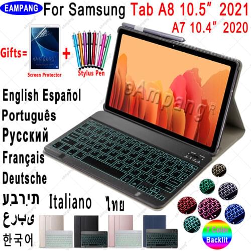 Case for Samsung Galaxy Tab A 10.1 2019 Keyboard Case T510 T515 Tab A7 10.4 2020 Cover T500 7 Color Backlit Bluetooth Keyboard