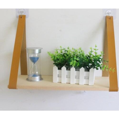 Nordic Style Wooden Retro Hanging Rack Floating Shelf Wall Decoration Wood Wall Shelf With Leather Belt Home Decoration