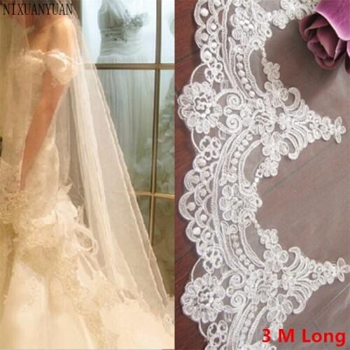 White/Ivory 3M Cathedral Length Lace Edge Bridal Head Veil With Comb Long Wedding Veil Accessories velos de novia