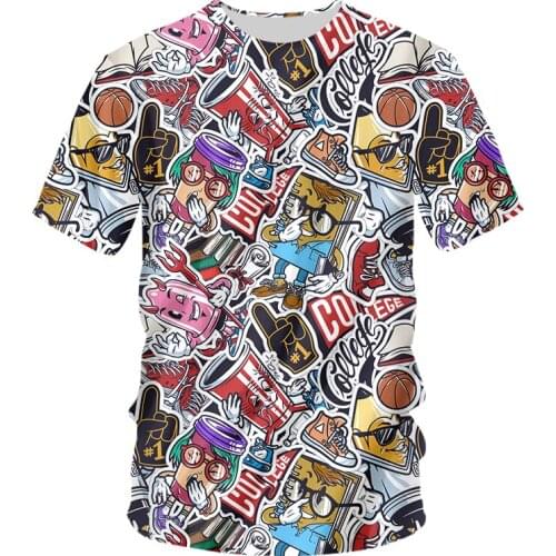 3D Funny Printed T Shirts Hipster Casual Abstract Anime Campus Graffiti Short Sleeve Shirt Men Women Streetwear T-shirt Female