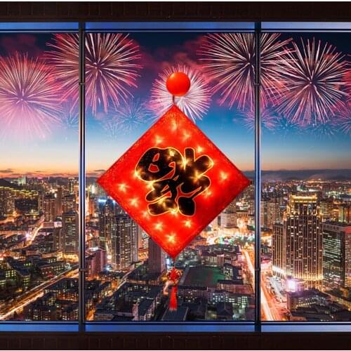 Chinese 2021 Spring Festival New Years Day Decoration Lamp Sucker Glow Blessing Red Lantern Festive Home Window Decoration Lamp