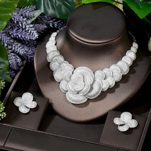 HIBRIDE Classic Zirconia Wedding Jewelry Sets Flower Shape 2 pcs Necklace Jewelry Set for Women Anniversary Party Show N-1707