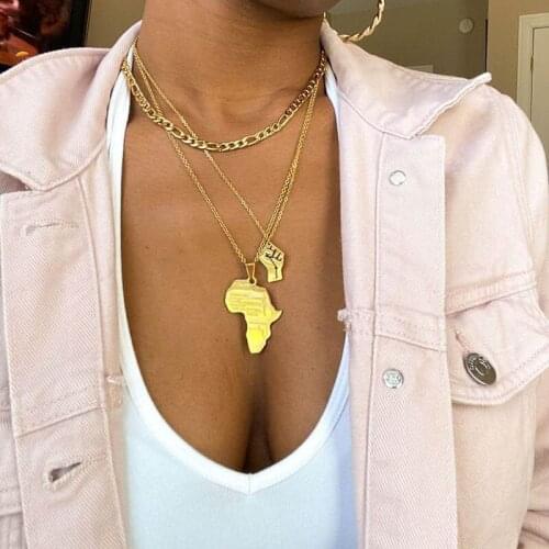 Africa Map Pendant Necklace for Women Stiainless Steel Gold Silver Color Ethiopian Jewelry Wholesale African Maps Hiphop Item