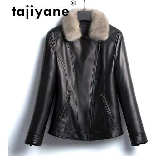 Tajiyane Real Sheepskin Jackets for Women White Duck Down Coats Woman Natural Mink Fur Collar Jacket Plus Size Ropa Mujer TN1207