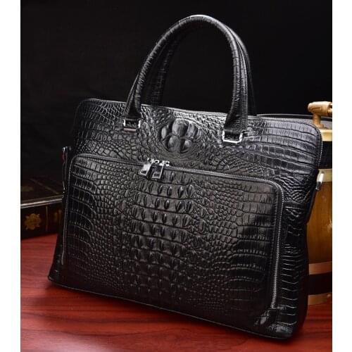 Luufan Crocodile Pattern Mens Briefcase Genuine Leather 14 inch Laptop Bag Male Business Handbag Cowhide Office Bags For Men