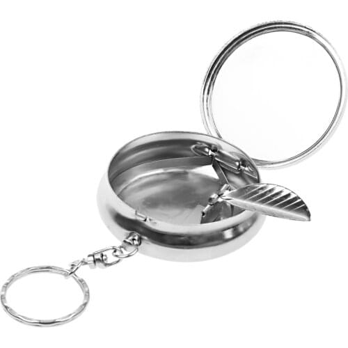 Mini Pocket Stainless Steel Outdoor Travel Car Round Ash Tray Ashtray with Key Chain Ring