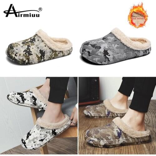 Mens Winter Slippers Warm Plush Furry Slides Home Indoor Fur Loafers Man Casual Shoes Waterproof Upper Clogs Sandals Garden