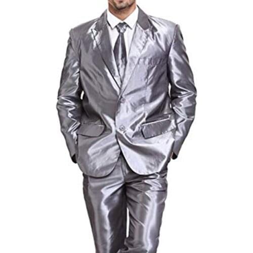 Silver Two Buttons Groom Tuxedos костюм Wear Peaky Blinders Suit Smoking Jacket Peak Lapel Men Suit costume homme(Jacket+Pants)