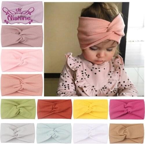 Nishine 18*10 CM Infant Comfortable Soft Elastic Wide Headband Solid Color Striped Cross Knotted Baby Hairband Kids Accessories