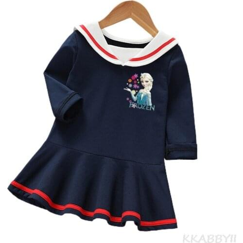 New Spring And Autumn Girls' Long-sleeved Dress Frozen Westerly College Feng Shui Hand Dress Princess Skirt