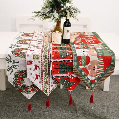 New Christmas Theme Table Runner Cute Santa Claus Snowman Elk Pattern New Year Wedding Party Banquet Home Dinning Table Decor