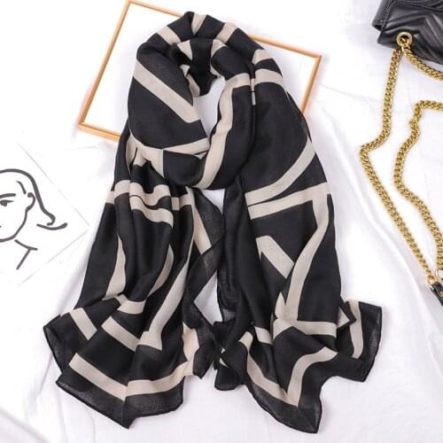 New joker cotton and linen feel scarf lady geometric line simple gauze scarf spring and autumn long scarf shawl