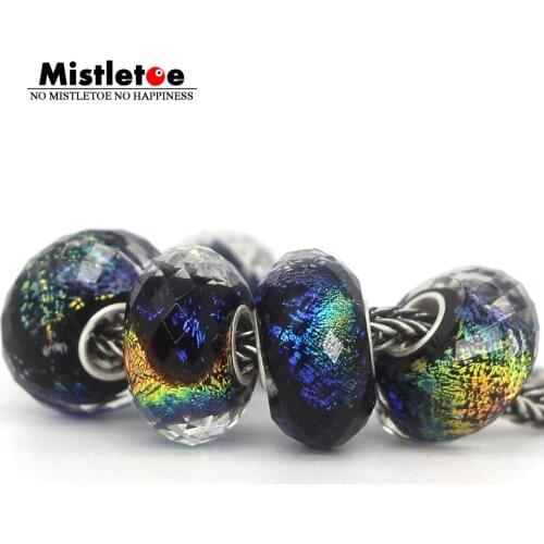 Mistletoe 925 Sterling Silver Murano Glass Faceted Colorful Foil Charm Bead Fit European Bracelet Jewelery 1pcs