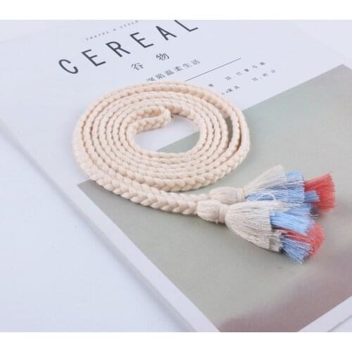 Fashion women woven belt thin braid tassel rope waist belts for dresses waistband knot decorated cotton string