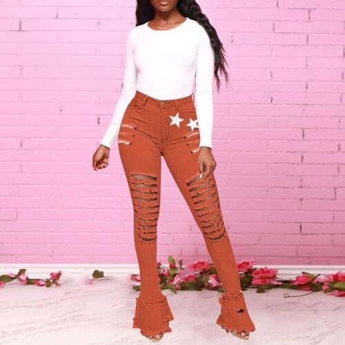 Ripped Jeans Women High Waist Slim Fashion Denim Trousers Washed Boyfriend Style Streetwear Jeans Flared Pants джинсы женские