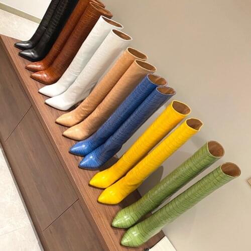 2021 Newest Winter Boots Woman Sexy Genuine Leather Knee High Boots Woman Pointed-Toes Thin Heels Boots Woman Zapatos De Mujer