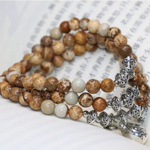 Silver-color money pendant natural stone Picture stone multilayer long bracelets for women vintage pretty diy jewelry B2209