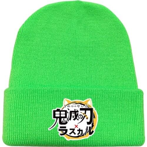 Unisex Demon Slayer Kamado Tanjirou Nezuko Hip Hop Knitted Masked Hat Brimless Pullover Cap Headgear Helmet
