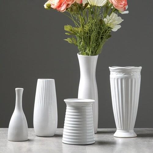 Home Decoration Vase White Ceramic Flower Vase Living Room Decoration Contracted Porcelain Plants Holder Wedding Crafts Ornament
