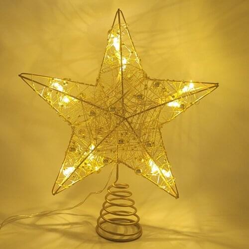 Five-Pointed Star Christmas Tree Top Ornaments Golden Star Bethlehem Star LED Light Wrought Iron Bright Home Party Atmosphere