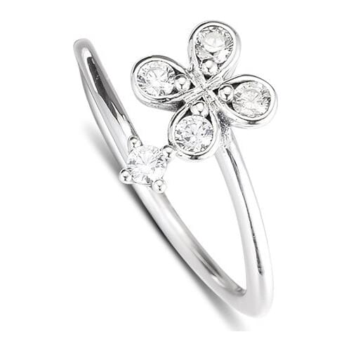 Spring 925 Sterling Silver Jewelry Women Rings Pave Stones Clear CZ Four Petal Flower Rings for Women Hot Sale Open Rings Girls