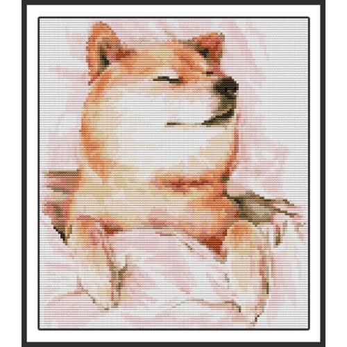 Shiba Inu In A Nap Embroidery DIY Animal Patterns Cross Stitch Kits 14CT 11CT Count Printed on Canvas Hand Needlework Crafts Set