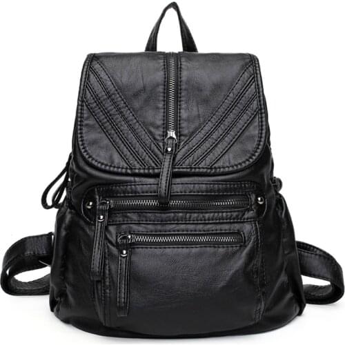 High quality soft leather Sheepskin Genuine Leather Backpack Women Bags Fashion Teenager School Bagpack Strap Laptop Bag 4 Style