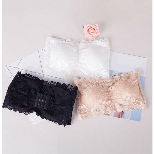 Women Strapless Lace Camisole Slim Sexy Lace Tube Tops Seamless Padded Underwear