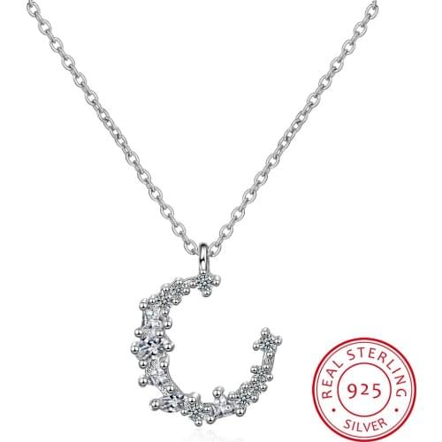 Flash Irregular Crescent 925 Sterling Silver Jewelry Temperament Personality Moon Crystal Female Gift Pendant Necklaces H324