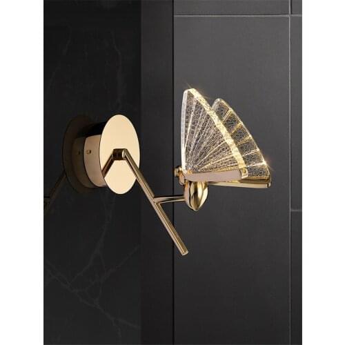 Golden Luxury Butterfly Wall Lamps Bedroom Bedside Hotel Villa Room Art Decoration Lamps Corridor Aisle Luster Wall Lights LED