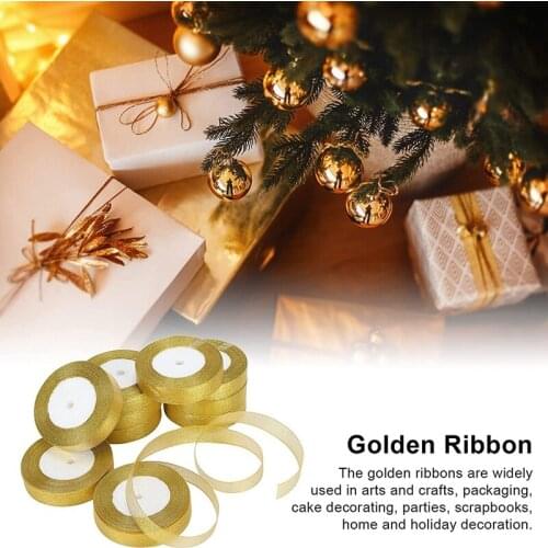 10PCS Gift Ribbons For Presents Gift Wrapping 25 Yards Ribbon Golden Crafts Christmas Gift DIY Cake Box Decoration