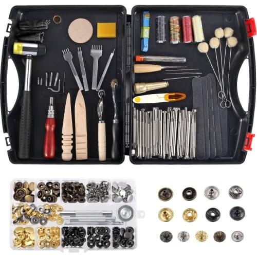 128 Pcs Leather Work Tool Kit Leathercraft and Supplies with Leather Stamping Tools Rivets Kit Prong Punch for Leather Crafting
