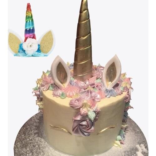14cm Gold Silver Unicorn Horns Cake Topper Kids Birthday Cake Decoration Halloween Birthday Party Event Supplies