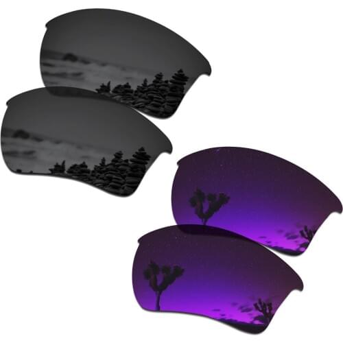 SmartVLT 2 Pairs Polarized Sunglasses Replacement Lenses for Oakley Half Jacket 2.0 XL Stealth Black and Plasma Purple