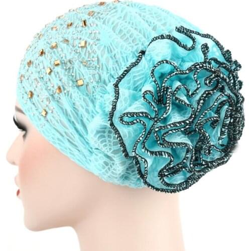 2021 Women Flower Muslim Hair Loss Cap Turban Hat Cancer Elastic Fashion Chemo Hot Drilling Cotton Head Wrap Solid Color Hat