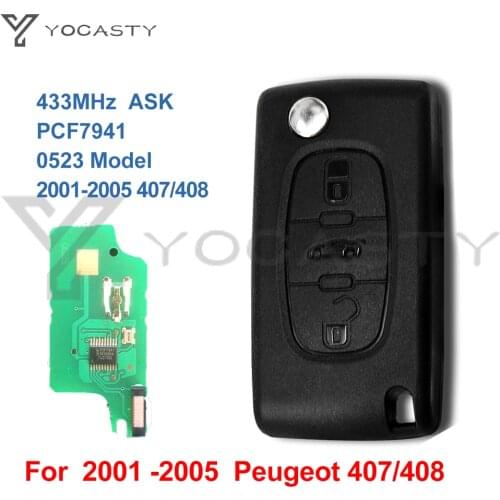 YOCASTY 3 Buttons Remote Car Flip Key Fob for Peugeot 407 408 2001 2002 2003 2004 2005 0523 Model different blades 433MHz