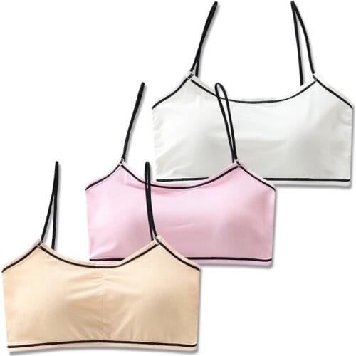 3Pcs/Lot Cotton Girls Solid Bra Puberty Kids Lingerie Sport Top Tank Training Teen Underwear Double Deck Vest for 8-18 Years Old