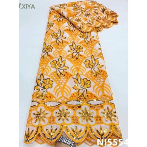 African Milk Silk Lace Fabric with Sequins High Quality Embroidered Milk Fiber Nigerian Mesh Net Laces Fabrics for Sewing NI5554