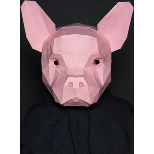 Amine Cosplay Pig Pink Mask 3D Papercraft Paper Adult Maskking Wearable Halloween Masque Visage Costume Men DIY Toys Party