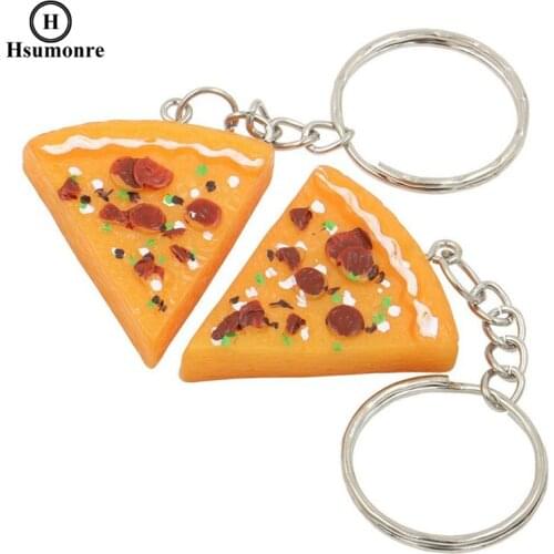 Pizza Matching Keychain Resin Yellow Pizza Alloy Keyring Chain Pendant Child Cute Simulation Food Jewelry Gift For Lover